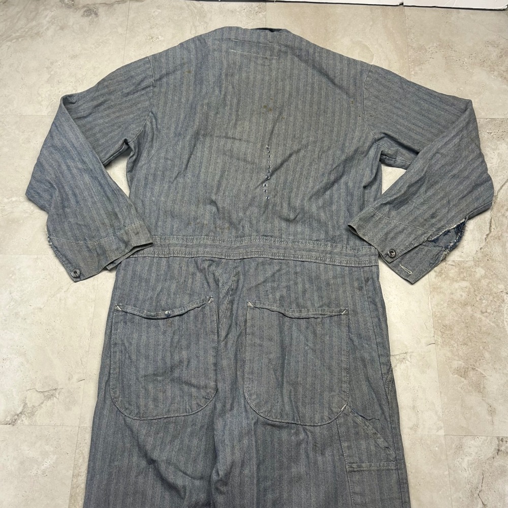 Red Kap Herringbone Coveralls Blue Mens 42-RG Vintage Workwear Distressed USA - Picture 4 of 15